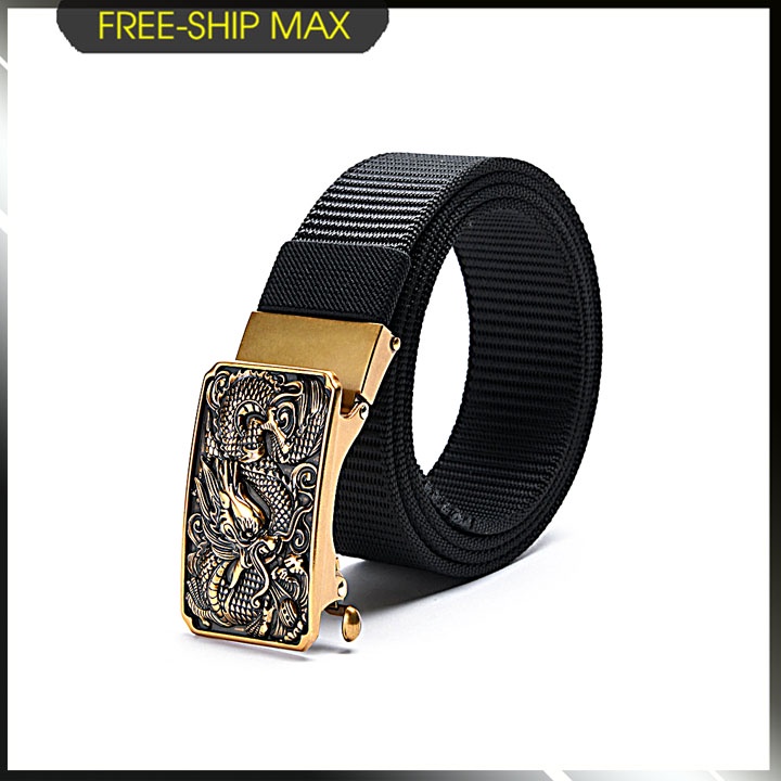 Thắt lưng nam chất liệu vải dù PE-Size 3.5 x 115cm dày 0.25 cm - Khóa kim vàng hình rồng - đại bàng - phong cách độc đáo