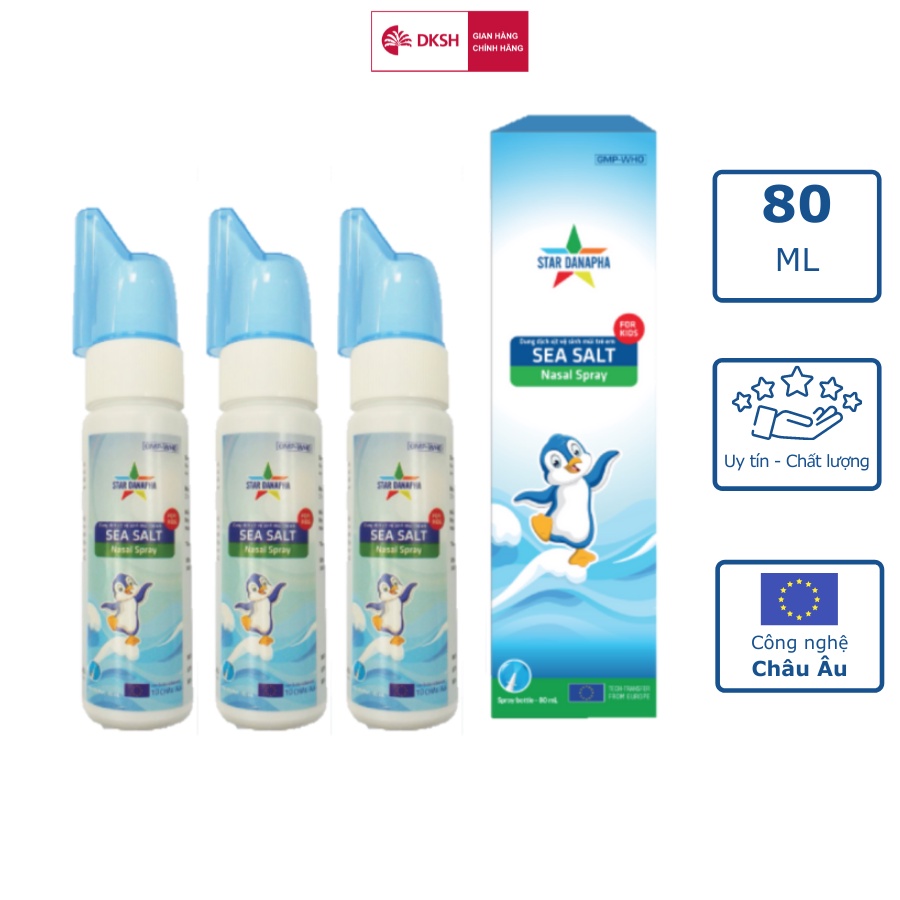 Bộ 3 Dung dịch vệ sinh mũi cho trẻ em sea salt TE STAR DANAPHA 80ML/Chai