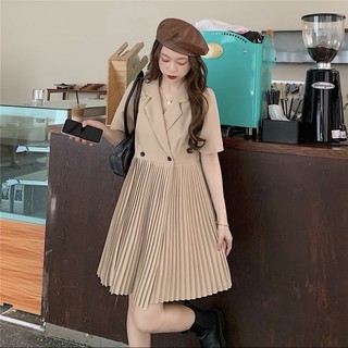 Đầm xoè xếp ly thiết kế cổ vest  Bigsize phong cách Ulzzang