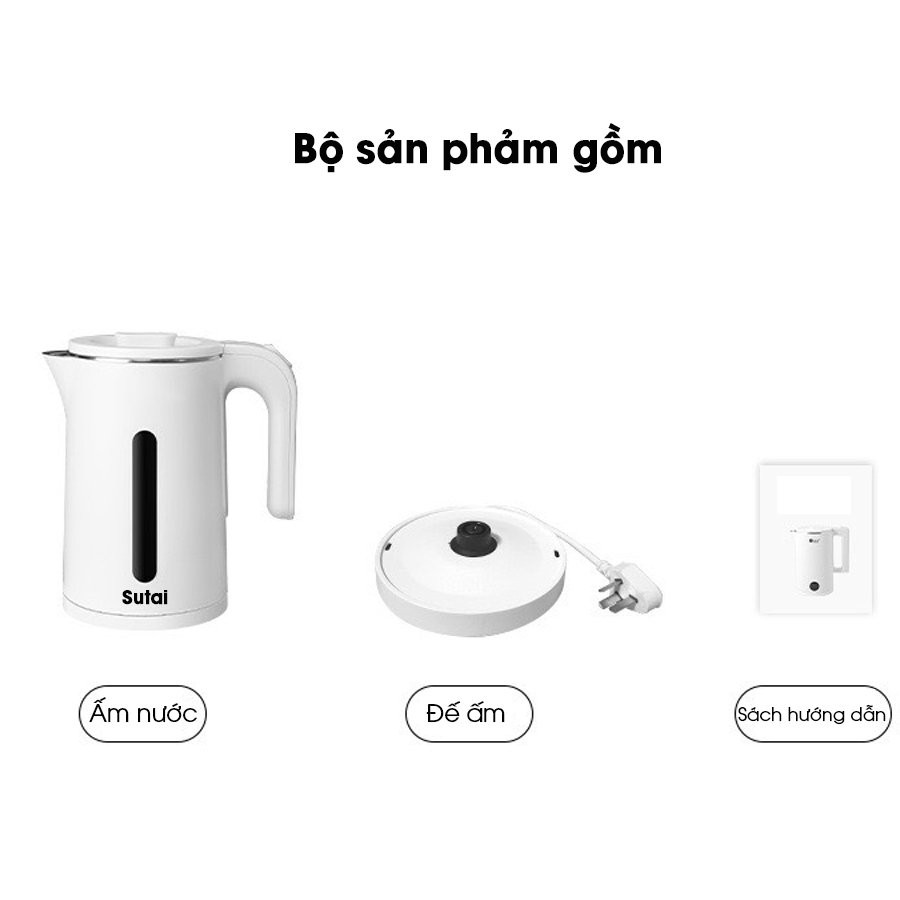 Ấm siêu tốc Thủy tinh trong suốt & INOX CAO CẤP SUTAI Dung tích 2- 2.3L - Sang trọng, Tiết kiệm điện, có đèn LED !