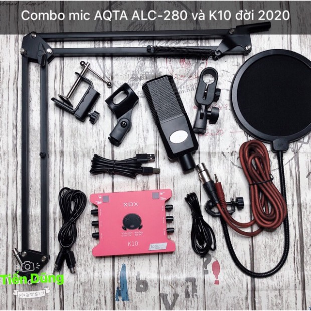 Mic thu âm AQTA ALC-280 Sound card k10 đời 2020 kèm dây live stream đi chân màng- Bộ livestream Sound card k10 cực chất 