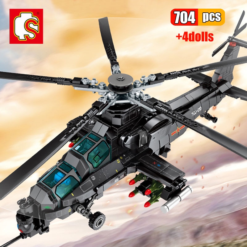 Mô hình đồ chơi giáo dục Lắp ráp Máy bay quân sự  SEMBO 202119 704Pcs Army Military Z-10 Armed Helicopter Swat Forces