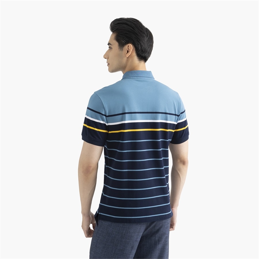 Áo thun polo nam Aristino APS128S2 phông ngắn tay có cổ bẻ dáng suông màu xanh tím than kẻ vải cotton cao cấp mềm mại