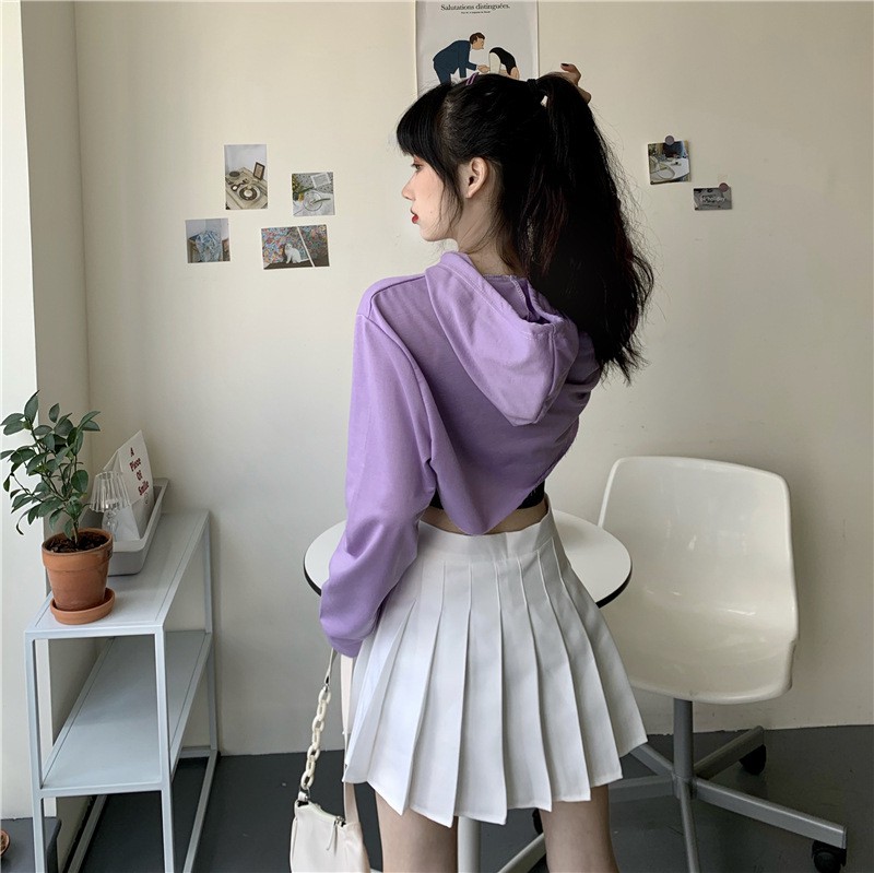 Áo hoodie lửng tay dài phong cách Hàn Quốc thời trang cho nữ | BigBuy360 - bigbuy360.vn