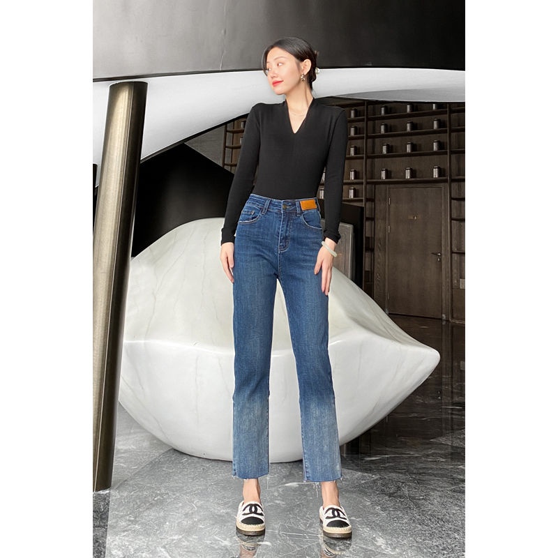 ☑☸♦Quần Jeans Nữ Dài Lưng Cao Ống Đứng Thời Trang Hàn Mới