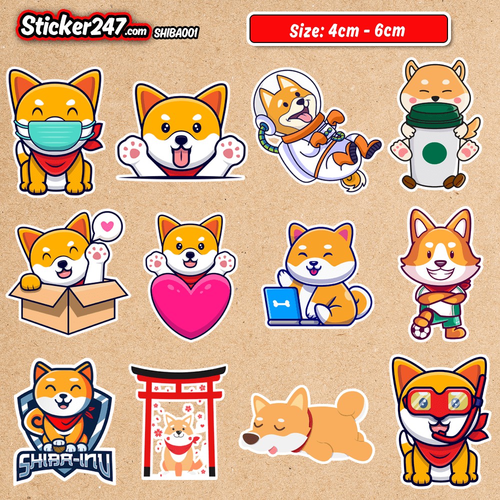 Sticker Chó ShiBa 𝑭𝒓𝒆𝒆𝒔𝒉𝒊𝒑 Sticker Dễ Thương Chống Nước, Decal Dán Mũ Bảo Hiểm, Vali, Đàn, Laptop - Cắt Sẵn