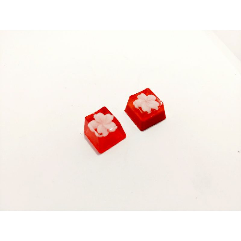 Keycap hoa đào trắng nền đỏ trang trí bàn phím cơ gaming