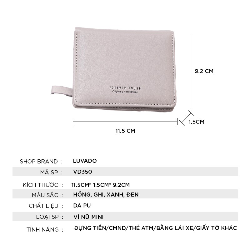 Ví nữ ngắn đẹp cầm tay mini BATSIOE nhỏ gọn bỏ túi nhiều ngăn dễ thương LUVADO VD350 | BigBuy360 - bigbuy360.vn