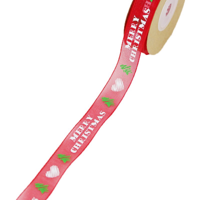 Cuộn Dây Ruy Băng Vải Gạc Rộng 1.5cm 10m In Họa Tiết Giáng Sinh Trang Trí Gói Quà