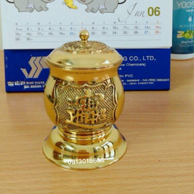 Đài nước đồng, ly trà có nắp đồng, choé thờ bằng đồng 11cm