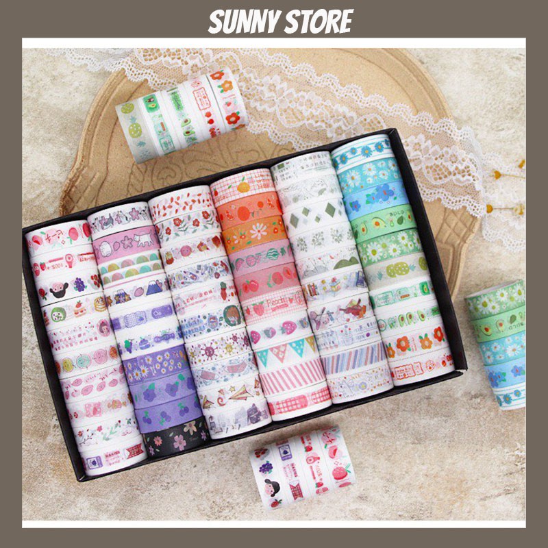 Cuộn băng dính washi in họa tiết đáng yêu trang trí sổ tay, phụ kiện SUNNY STORE