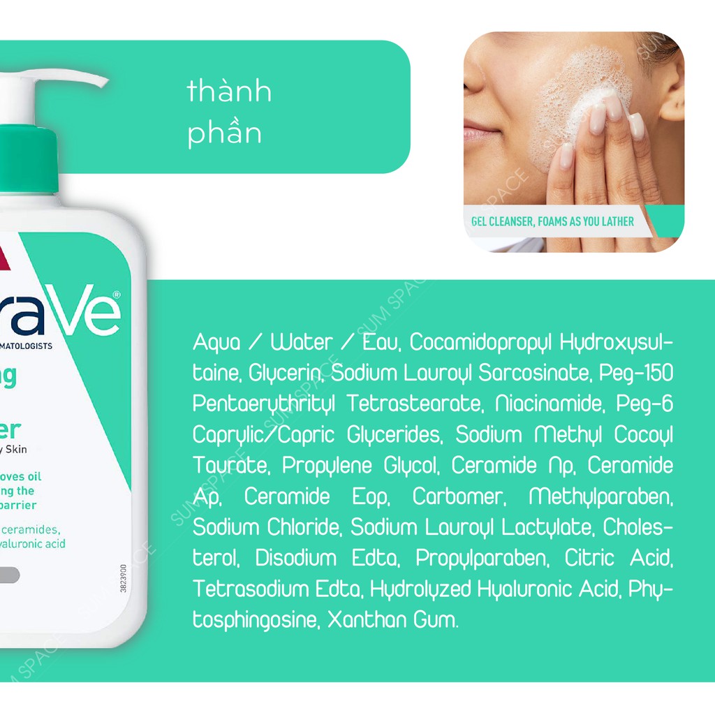  Sữa Rửa Mặt CeraVe Foaming Cleanser Cho Da Thường đến Da Dầu | BigBuy360 - bigbuy360.vn