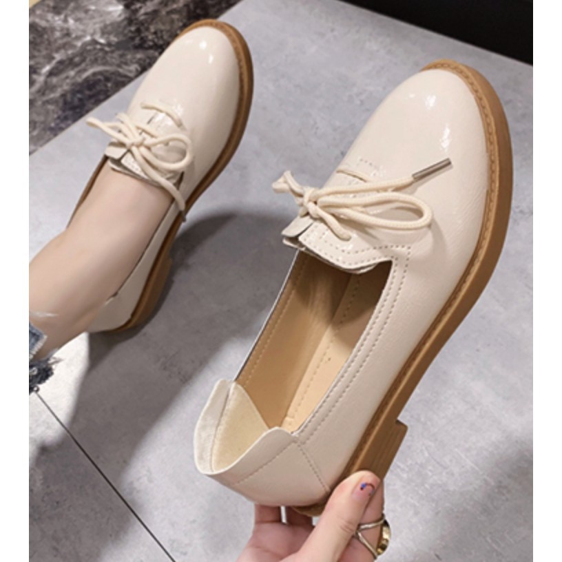 SALE ❤️ <3 Sale Hot | Trợ Giá | Giày Lười Nữ B58 Da Bóng/ Retro/ Buộc Dây/ Đế 3cm . ! . . ! ⇞ : . .. * , ₃ . ˇ < ₛ