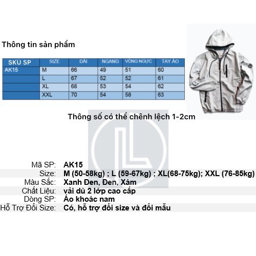 Áo Khoác Gió Nam LIYOR Áo khoác Nam Dù 2 lớp có nón chống nắng chống nước có 3 ...