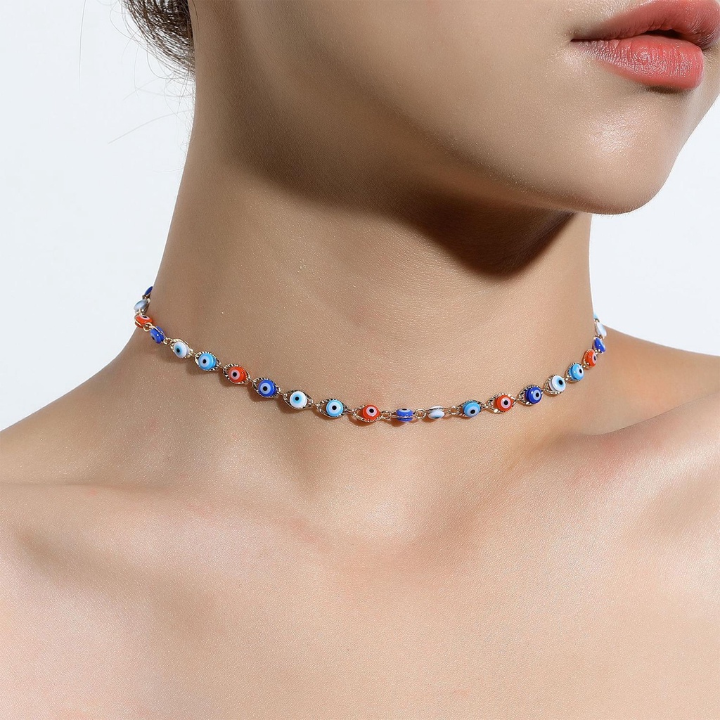 Vòng cổ Mạ Vàng 14K Phối Mặt Hình Mắt Quỷ Độc Đáo Thời Trang Cho Nữ