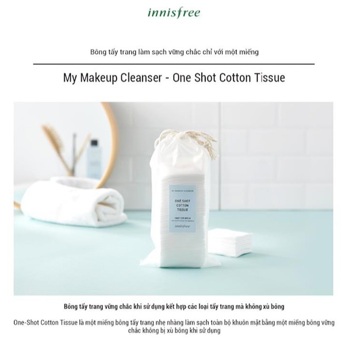 Bông tẩy trang innisfree My Makeup Cleanser One Shot Cotton Tissue (75 miếng)