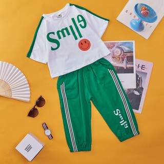 Bộ lửng ( bộ ngố) Smile quần lửng thun cotton 100% 4 chiều dành bé gái từ 15 kg - 43 kg