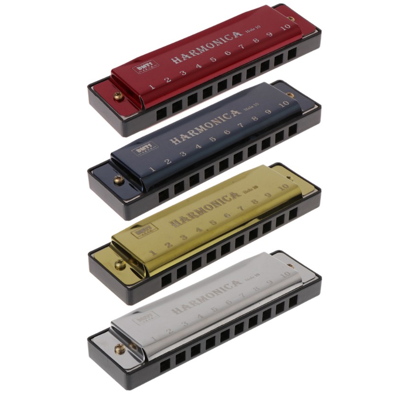 Kèn Harmonica 10 Lỗ Màu Xanh Dương Phong Cách Cổ Điển Kèm Hộp Đựng Ốp