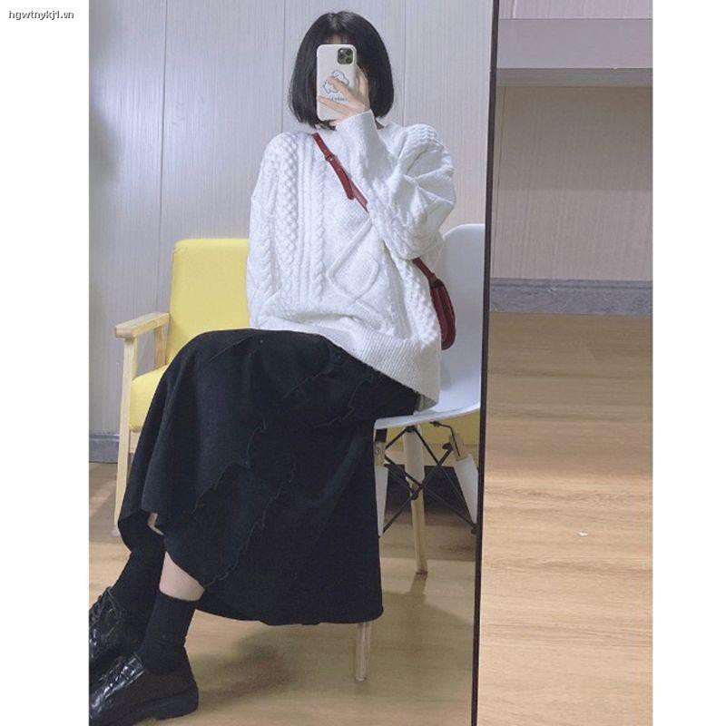 Chân váy dài lưng cao màu sắc retro phong cách nhật bản thời trang cho nữ