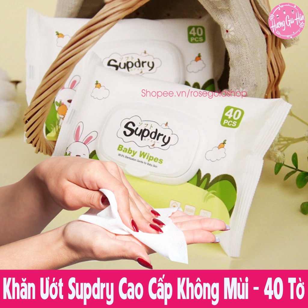 Khăn Ướt Supdry Cao Cấp Không Mùi - Gói Có Nắp 40 Tờ