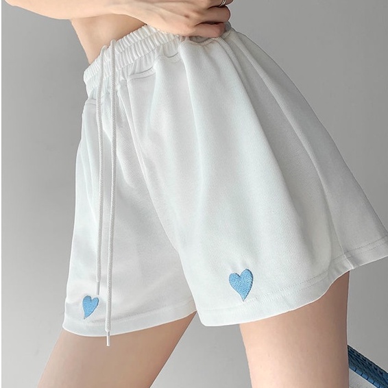 Quần Đùi Ống Rộng Eo Chun Nữ Hình Trái Tim Phong Cách,Quần Short Dây Kéo Cạp Cao Nhiều Màu Chất Thoáng Mát