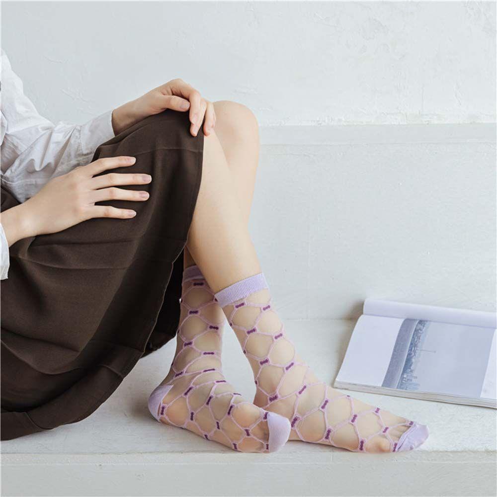 Vớ Lưới Kẻ Sọc Dọc Trong Suốt Thoáng Khí Phong Cách Harajuku Hàn Quốc