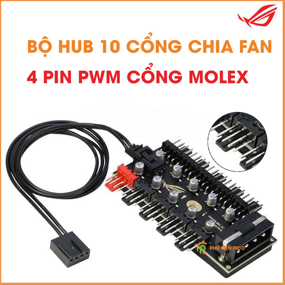 Bộ HUB 10 cổng chia Fan 4 Pin PWM Cổng Molex