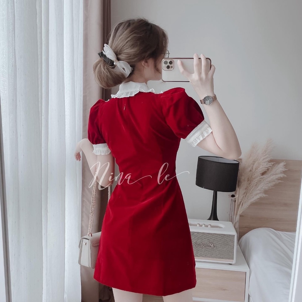 Đầm Đỏ, Váy Nhung Màu Đỏ Mặc Tết, Kiểu Phối Ren Cổ Tiểu Thư Cực Xinh, Hàng Đẹp, Kiểu Dáng Nữ Tính | BigBuy360 - bigbuy360.vn