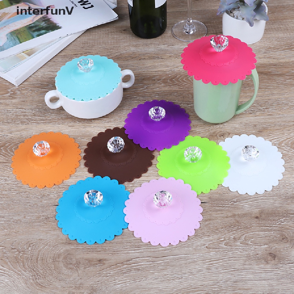 1 Nắp Đậy Cốc Cà Phê Bằng Silicone Đính Kim Cương Chống Bụi