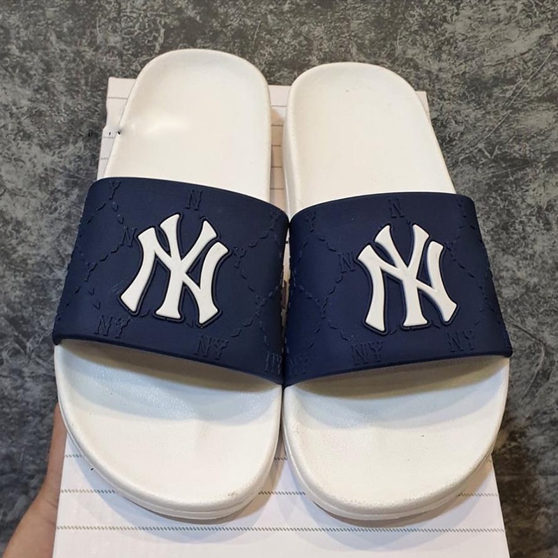 Dép quai ngang unisex nam nữ MBL NY chữ nổi độn đế đúc mềm