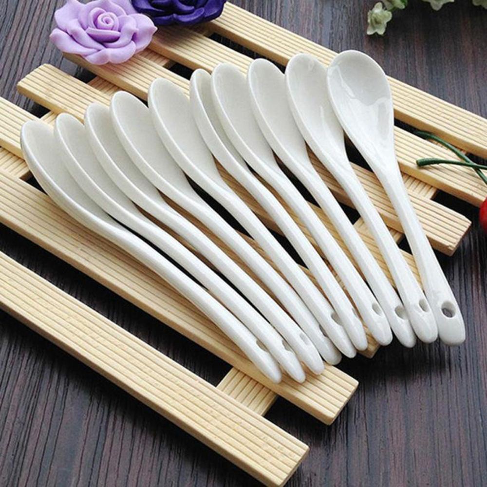 Bộ 1/3 Muỗng Ăn Tráng Miệng/Uống Cà Phê Cỡ Nhỏ/Lớn Màu Trắng Trơn Tiện Dụng Cho Nhà Bếp