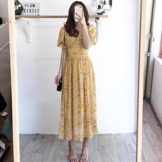 ĐẦM VÀNG HOA NÚT BỌC