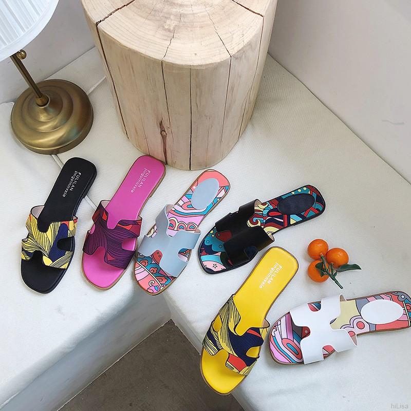 [Lisa]Women's Fashion Versatile Printed Flat-bottomed  Sandals