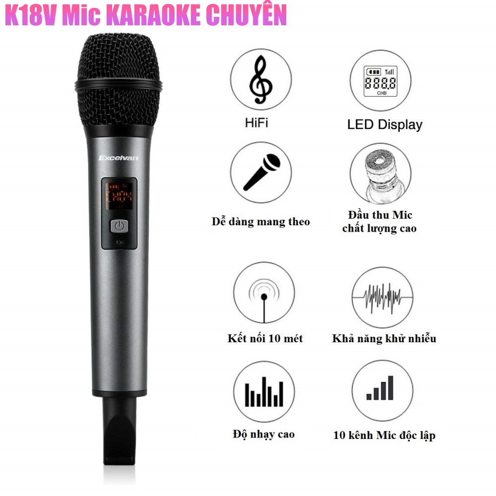 Mic hát Karaoke dành cho tất cả các Hãng Loa Bluetooth không dây Excelvan K18V