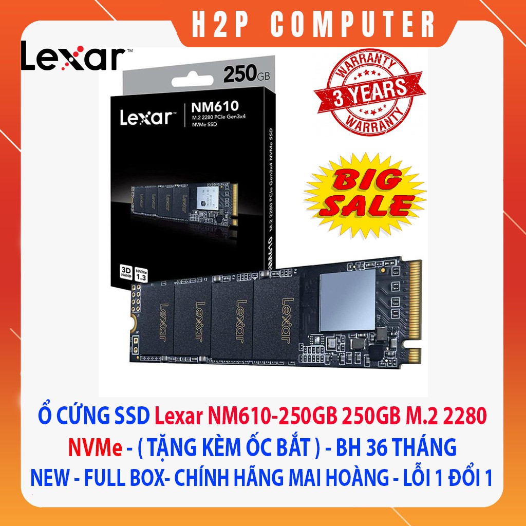 Ổ Cứng SSD Lexar NM610-250GB 250GB M.2 2280 NVMe - New - Full Box - Chính Hãng Mai Hoàng - BH 36 Tháng