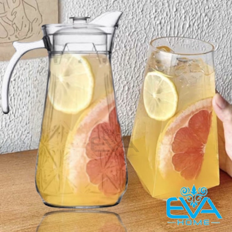Bình Thuỷ Tinh Đựng Nước 1.7L Quai Cầm Miệng Rót Hoa Văn Pha Lê YZH35 Crystal Cut Glass Jar 1700ML