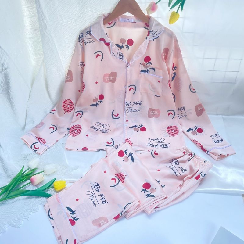 [ Hàng thiết kế ] bộ pyjama lụa satin dài siêu xinh kèm ảnh thật
