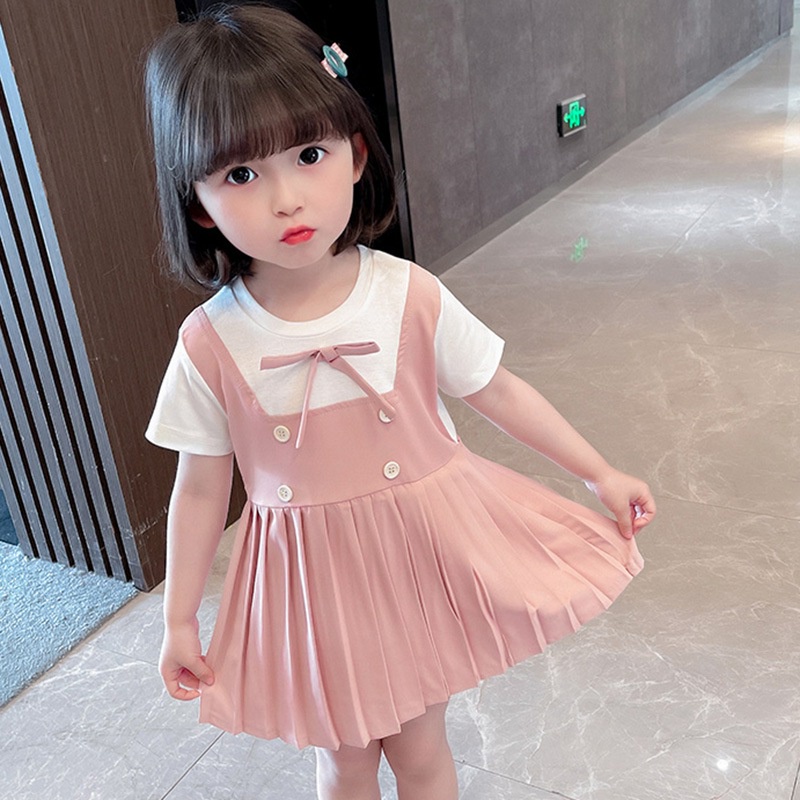 Trẻ em mùa hè Cô gái ăn mặc dễ thương kẻ sọc dưới ngắn tay Váy công chúa trẻ em