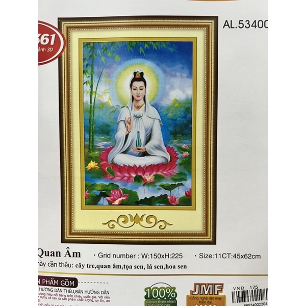 Tranh đính đá - Tranh thêu phật bà Quan Thế Âm Bồ Tát 3D Ailuo AL53400 77438 |45x62cm|_CHƯA THÊU