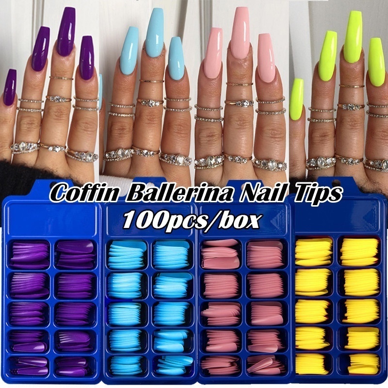 Set 100 Móng Tay Giả Bằng Acrylic Màu Sắc Ngọt Ngào