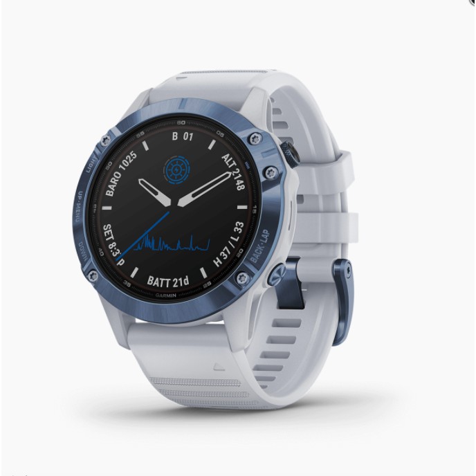 Đồng hồ thông minh Garmin fenix 6 Pro Solar Cobalt Blue w/Whitestone band GPS 010-02410-41