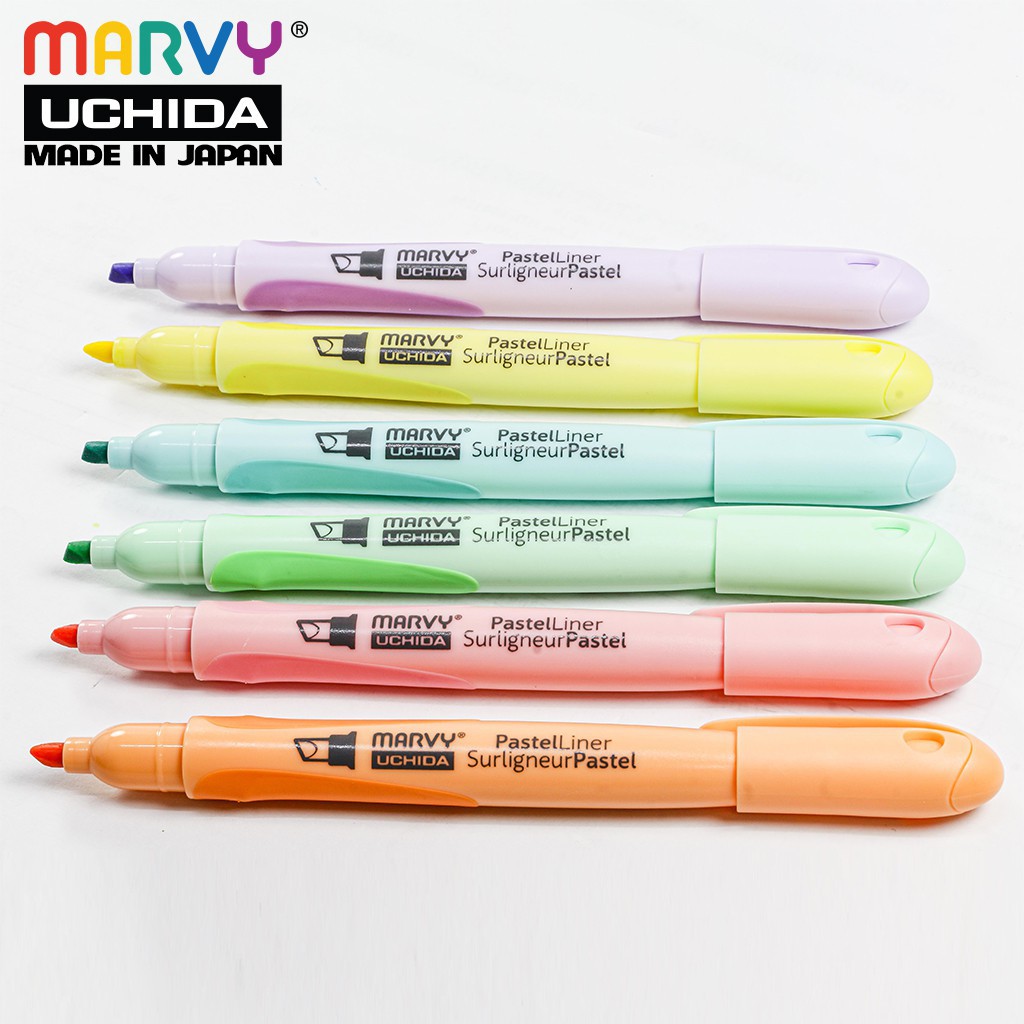 [Dụng cụ vẽ Tâm Tâm] Bộ 6 cây bút dạ quang MARVY 8000 màu pastel-Dụng cụ vẽ Tâm Tâm