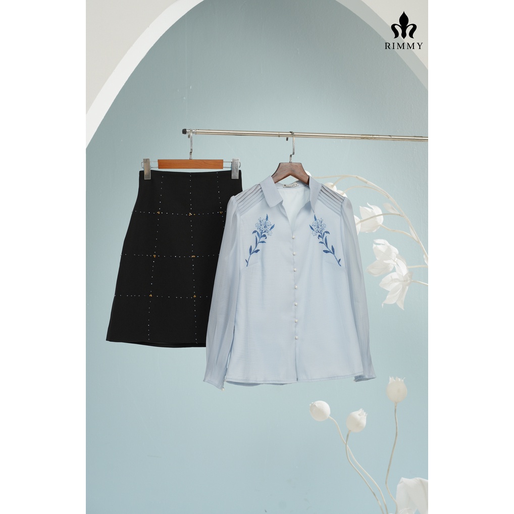 Áo sơ mi thiết kế xanh ghi Rosara shirt Rimmy