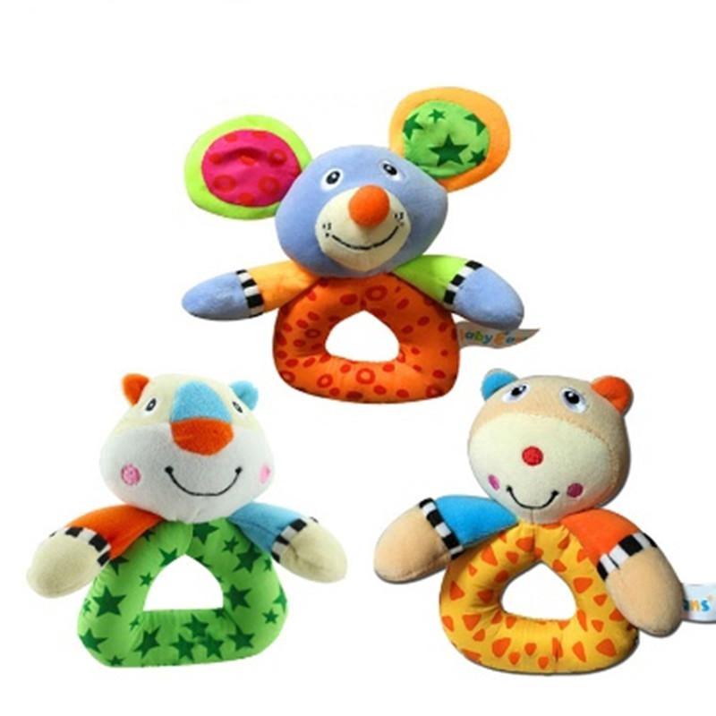 Lovely Animals Pattern Baby Handbell Rattle Toy Infant BB Plush Toys Dolls