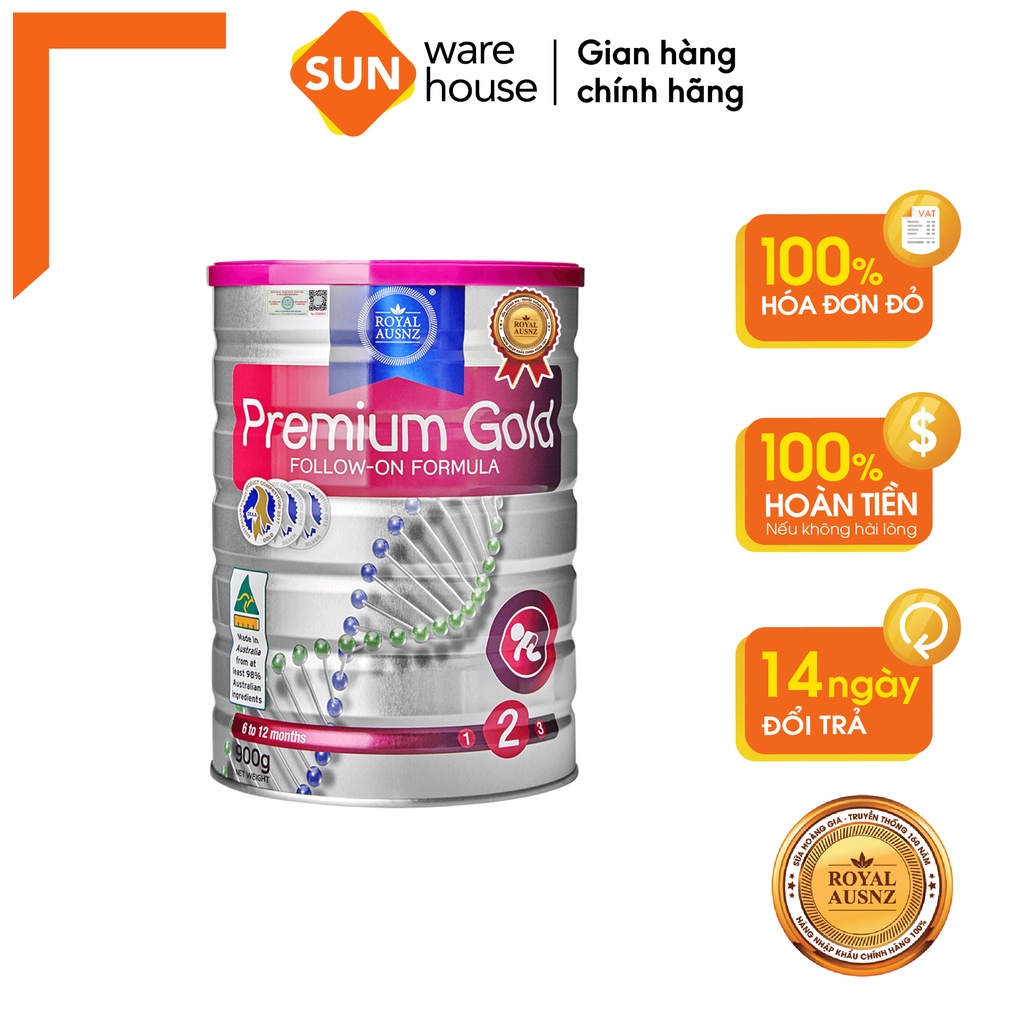 Sữa Bột Hoàng Gia Úc Premium Gold  Số 2 Bổ Sung Vitamin, Khoáng Chất Cho Trẻ Royal AUSNZ 900g