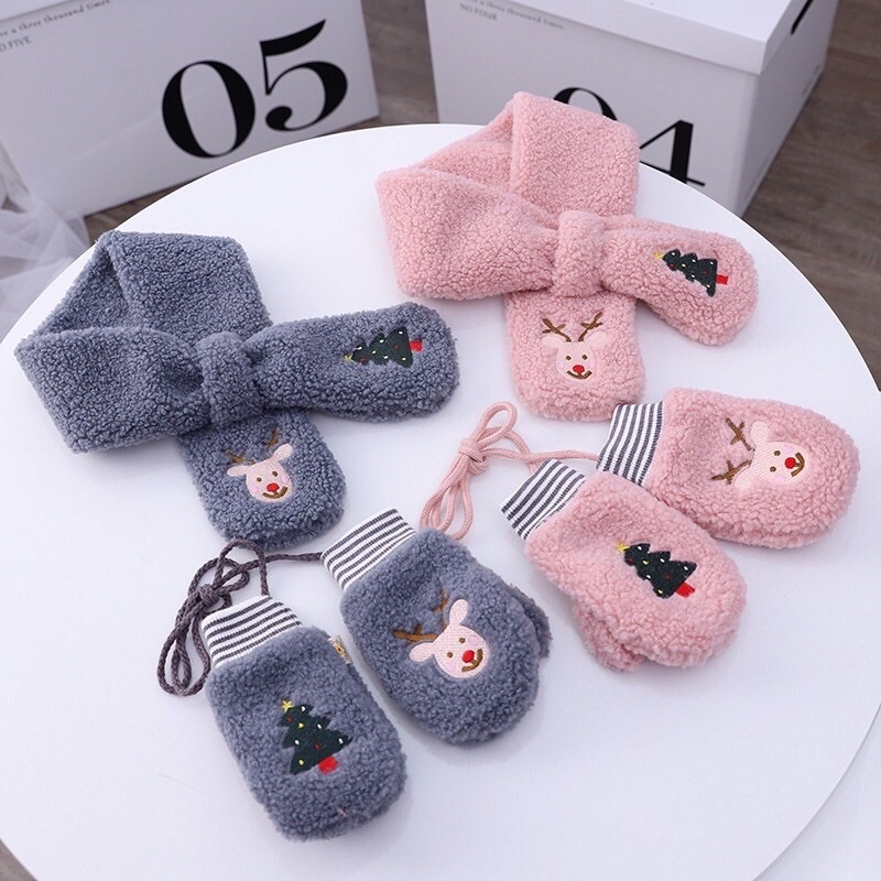 Set khăn quàng cổ và găng tay len dành cho bé trai bé gái mùa đông ấm áp mã T21
