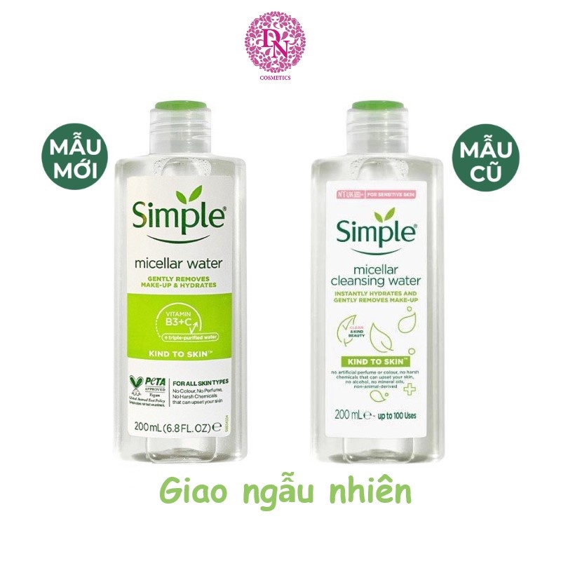 Nước tẩy trang làm sạch da Simple Micellar Cleansing Water (200ml)