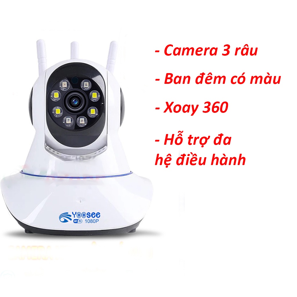 Camera Yoosee trong nhà có màu, xoay 360 độ, Full HD 1080P - Camera 3 râu kèm thẻ nhớ yoosee 32GB | BH 6 Tháng | BigBuy360 - bigbuy360.vn