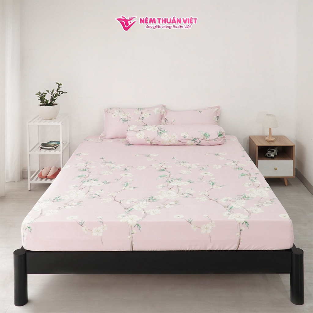 Bộ Ga Giường Tencel Thuần Việt Cao Cấp - Hồng TVM09 (4 Món)