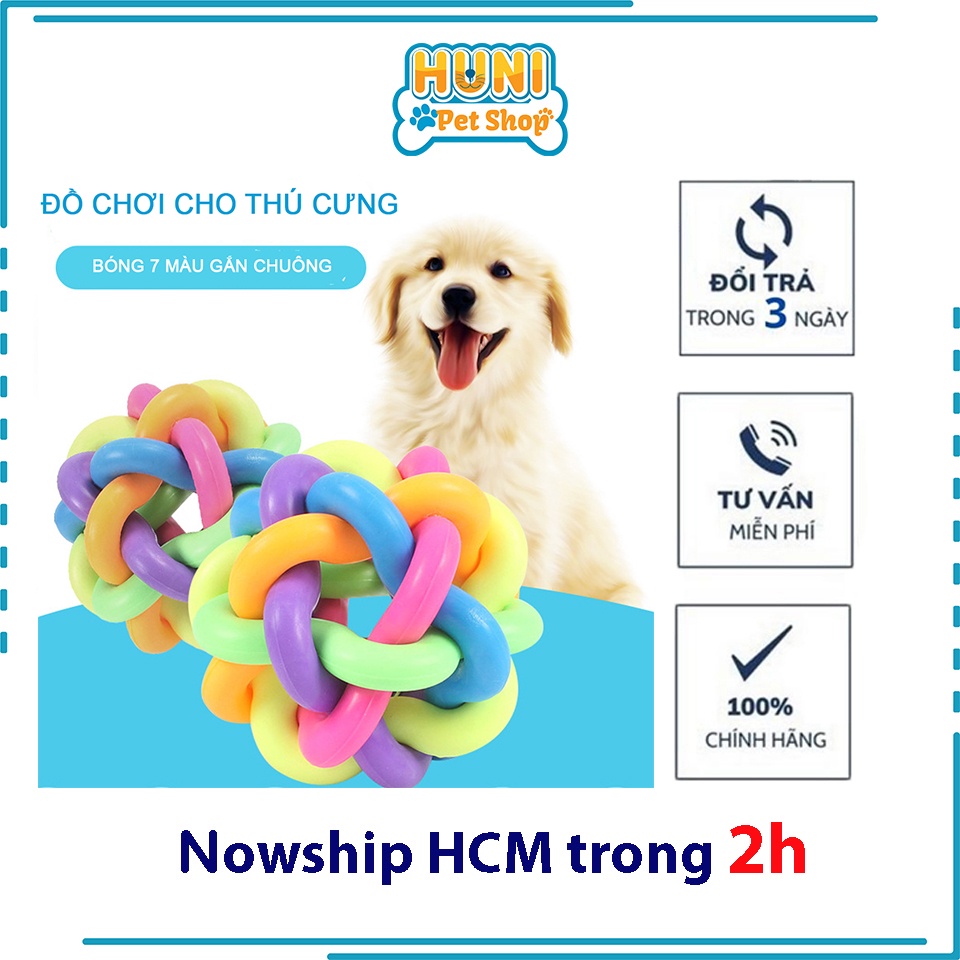 Đồ chơi cho chó gặm banh bảy màu có chuông đồ chơi cho chó con - Huni Petshop